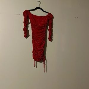 Red off the shoulder mini dress